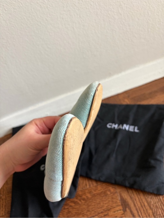 Chanel denim blue slingback flats mules